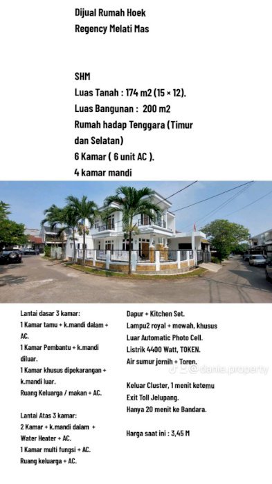 Rumah besar siap huni posisi hoek di Regency Melati Mas