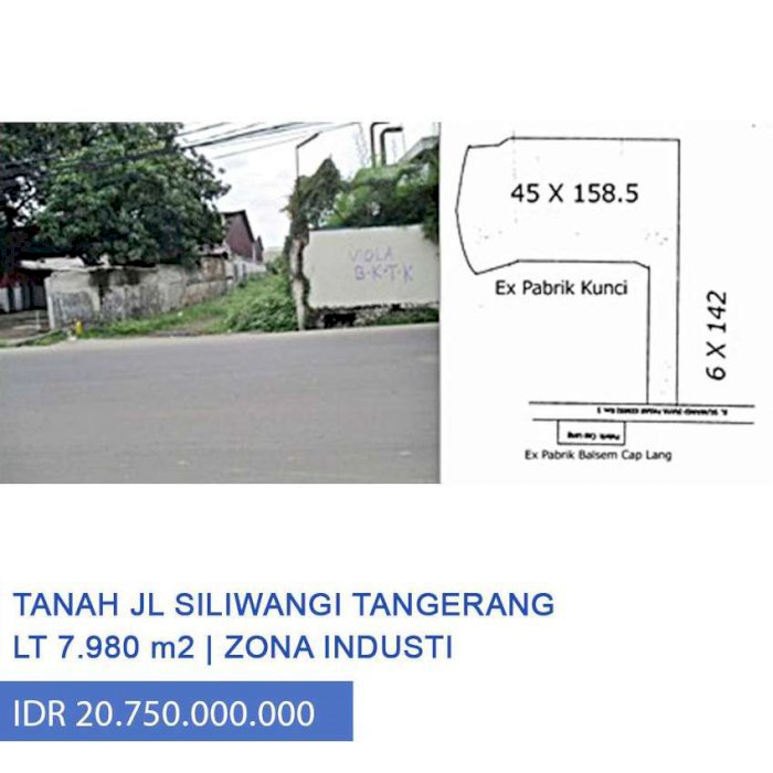 Dijual Tanah Strategis di Jl Prabu Siliwangi Tangerang, Banten