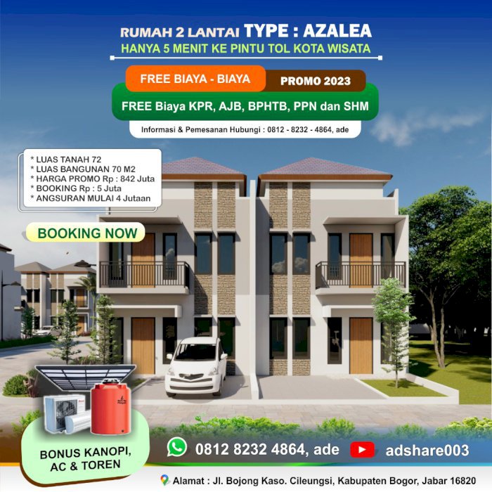 Dipasarkan Perumahan keren 2 lantai dekat tol, type Azalea