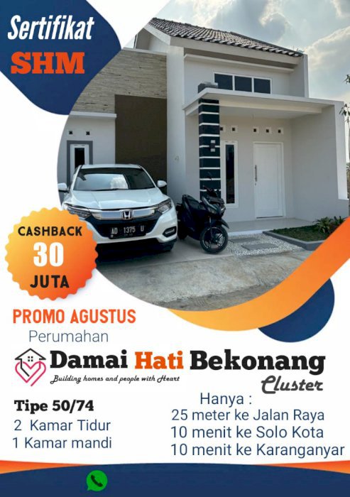 Dijual Rumah Cluster DAMAI HATI BEKONANG