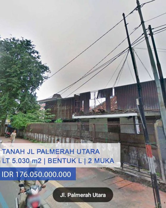 Dijual Tanah di Jl. Palmerah Utara, Tanah Abang, Jakarta Pusat