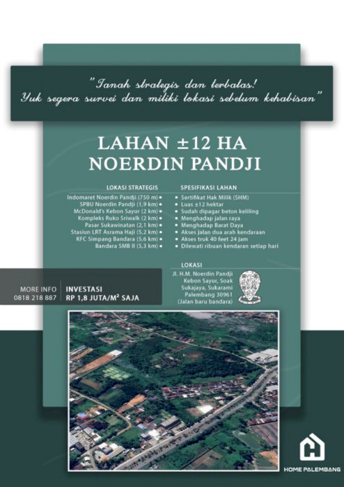 Dijual Tanah Noerdin Pandji Palembang Seluas Â±12 Hektar