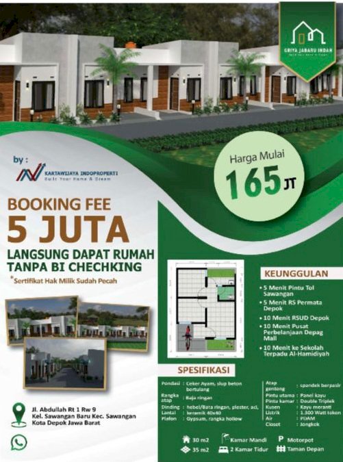 Rumah cash termurah di depok akses hanya 5mnt ke tol sawangan