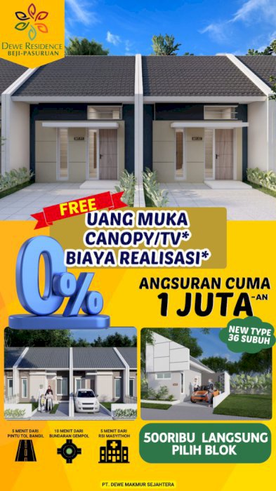 RUMAH FREE DP, ANGSURAN 1 JT'n