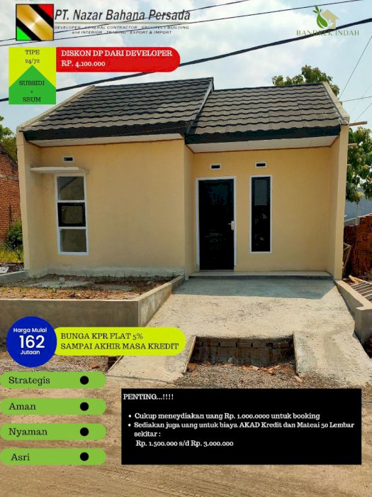 Rumah di Perumahan Bandrek Indah. Subsidi Tipe 24/72. DISKON DP  !!!