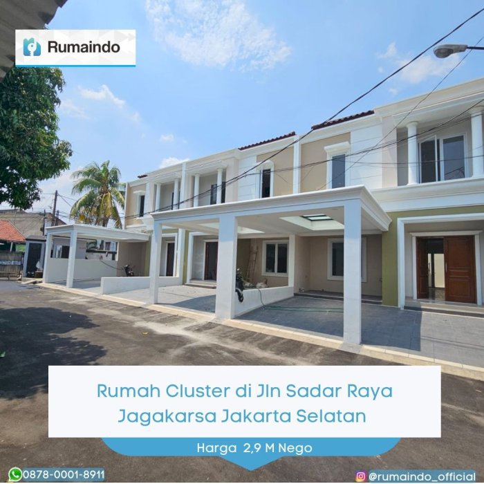 Dijual Murah Rumah Cluster di Jln Sadar Raya Jagakarsa Jakarta