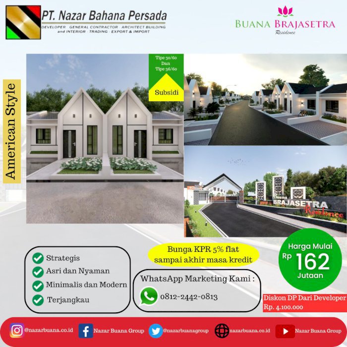 Dijual Rumah Di Buana Brajasetra Residence. SUBSIDI + DISKON DP !!!