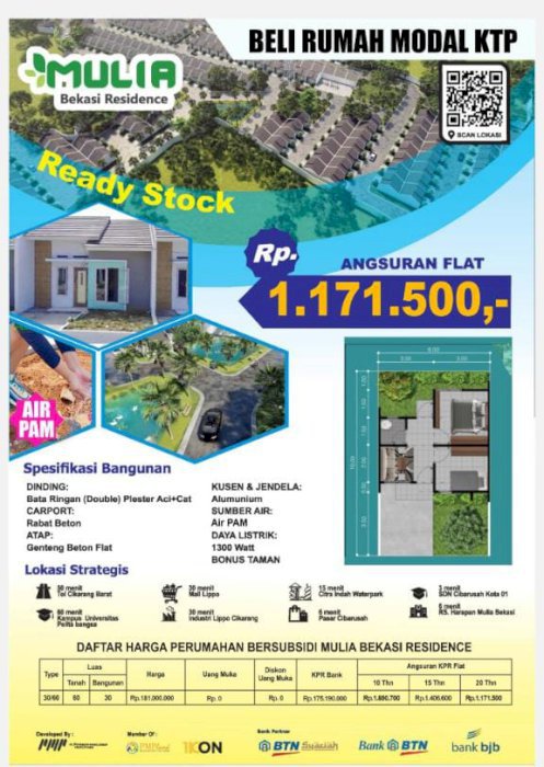 Dijual Rumah subsidi mulia Bekasi residence