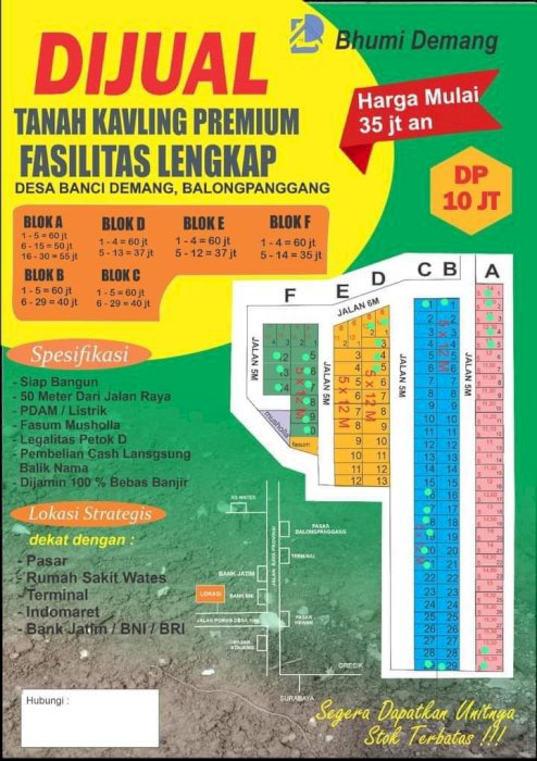 DiJual Tanah Kavling Balongpanggang Gresik Jawa Timur