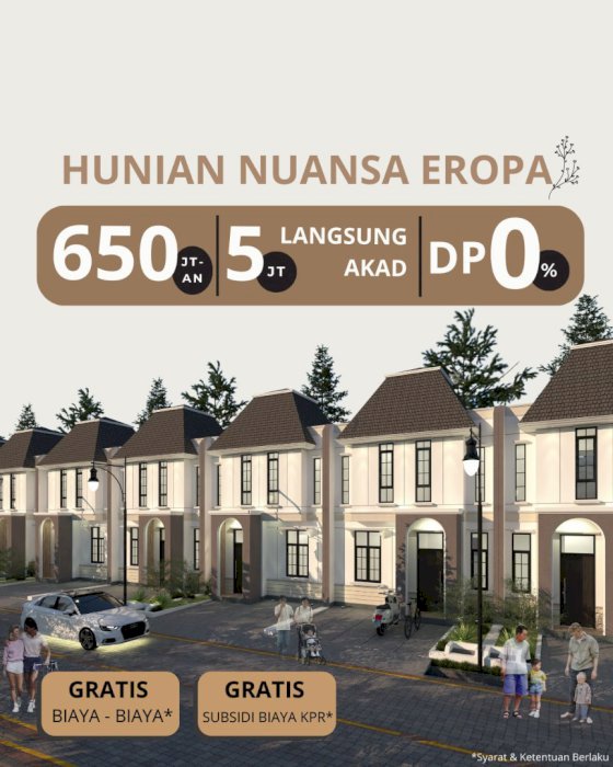 Rumah Sudirman townhouse gaya eropa sepatan free biaya