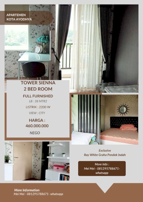 Apartemen Kota Ayodhya 2 BR Full furnished Sangat Bagus