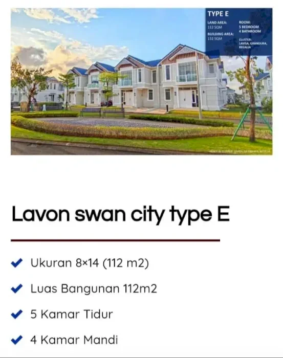 DSE 040 Di sewakan cluster regalia tipe E lavon 1 tangerang