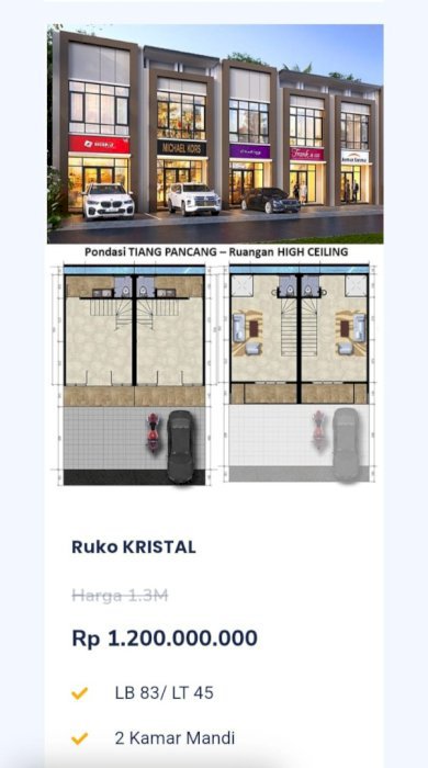 RUKO KRISTAL LOKASI STRATEGIS DI TANGERANG SELATAN