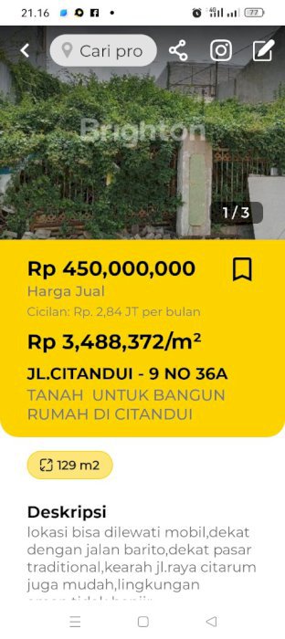 TANAH  DIJUAL JALAN LEBAR DEKAT BARITO