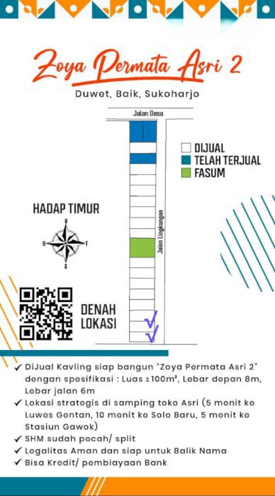 Dijual Tanah Kavling Siap Bangun Duwet Baki Gentan Raya