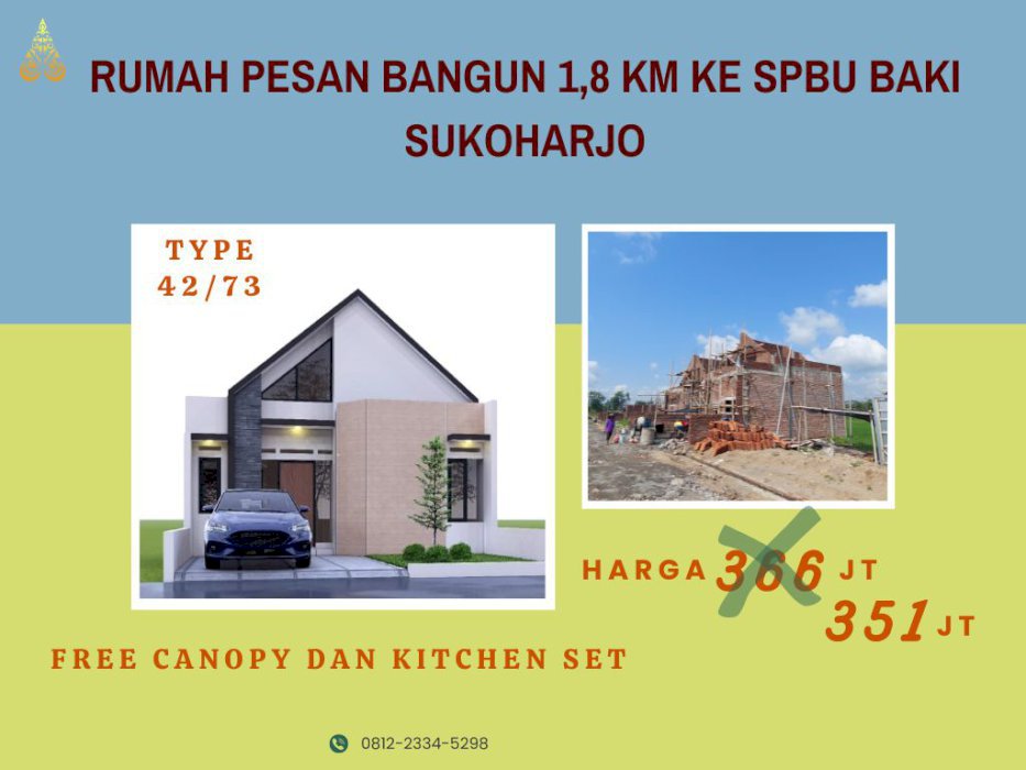 RUMAH BEBAS BANJIR 1,8KM KE SPBU BAKI SUKOHARJO RUMAH MURAH SOLOBARU