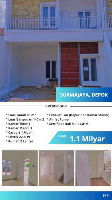 Jual Rumah Baru di Perumahan daerah Sukmajaya, Depok dekat GDC
