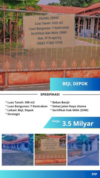  Dijual Tanah Beserta 7 Kontrakan di Beji, Depok!