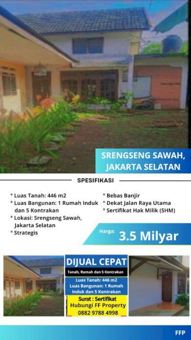 Dijual Tanah dengan Bangunan di Srengseng Sawah, Jakarta Selatan