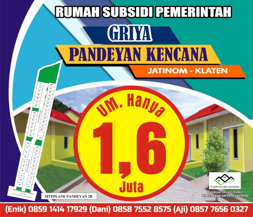 RUMAH SUBSIDI PEMERINTAH PANDEYAN JATINOM KLATEN JAWA TENGAH