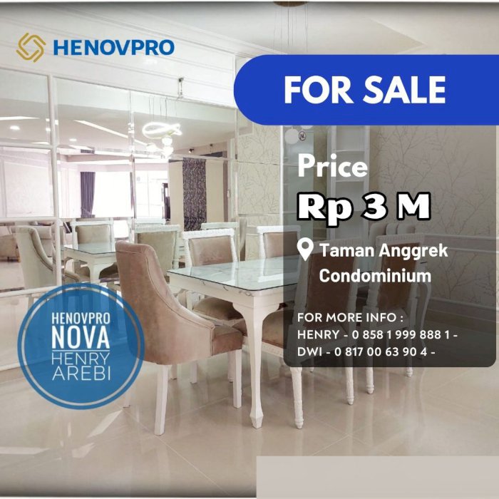 TURUN HARGA Taman Anggrek Condo Unit Sudut 3+1 BR BRAND NEW