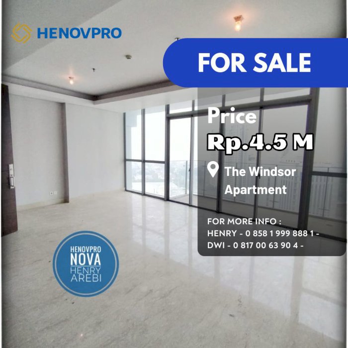The Windsor Apartment 3+1 BR Full Furnish Turun Harga Dijual Cepat