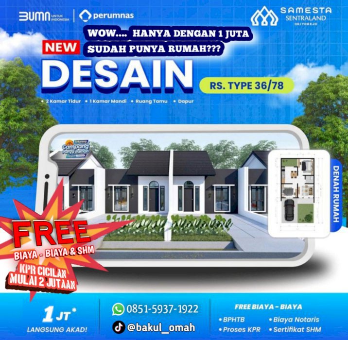 Rumah kpr Perumnas BUMN Gresik Sentraland Driyorejo