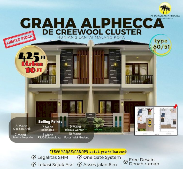 Dijual Rumah 2 Lantai Graha Alphecca Cluster De Creewool Malang