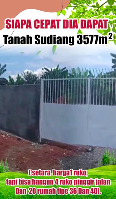 JUAL TANAH KAPLING. SUDIAMG ,3577  M2