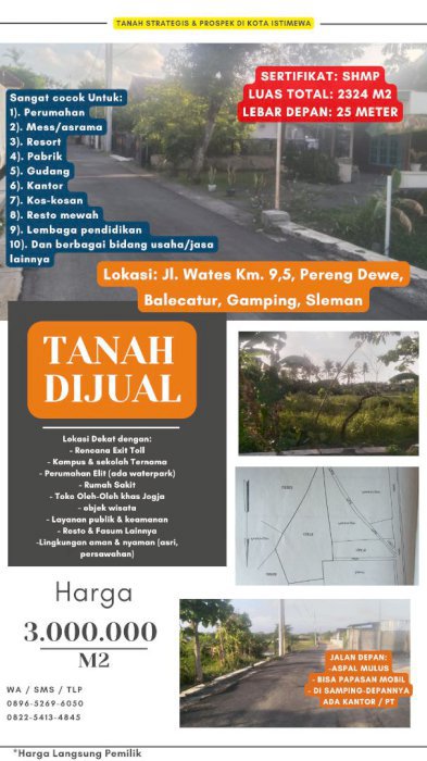 Tanah Istimewa Strategis murah di Sleman Yogyakarta