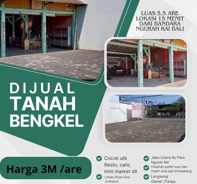 Tanah 5,5 are  bonus bangunan bengkel semi permanen lokasi premium