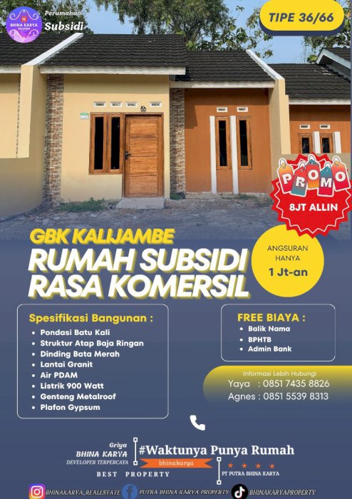 DI JUAL RUMAH  BERSUBSIDI MURAH GRIYA BHINA KARYA KALIJAMBE SRAGEN