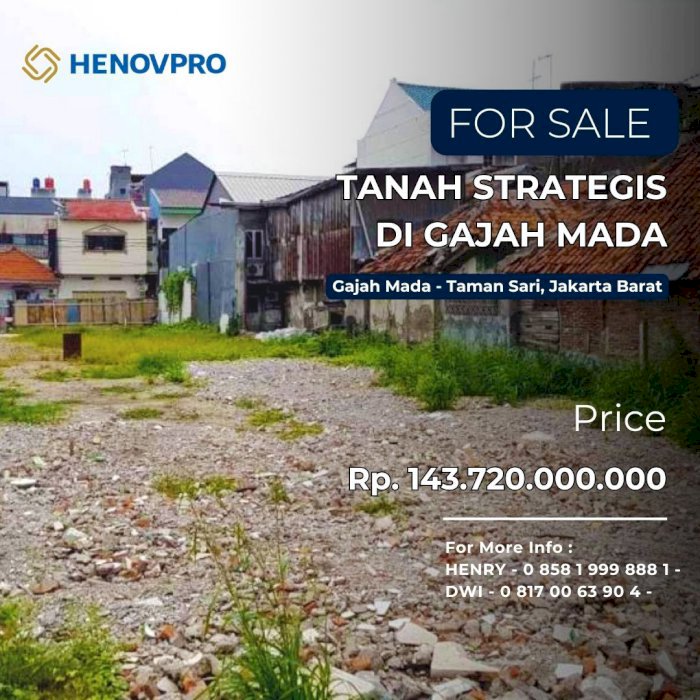 Dijual – Tanah Strategis di Gajah Mada, Taman Sari, Jakarta Barat