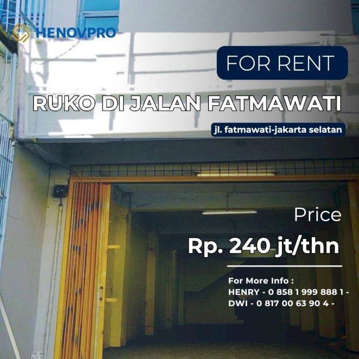 Disewakan Ruko di jln fatmawati jaksel cocok untuk klinik, perkantoran