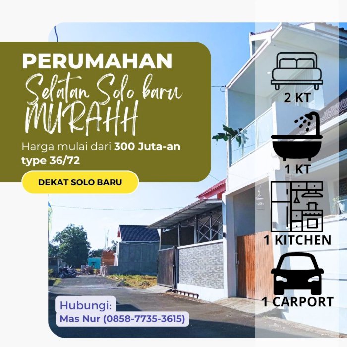 Rumah dijual murah dekat Al-Azhar Solo Baru