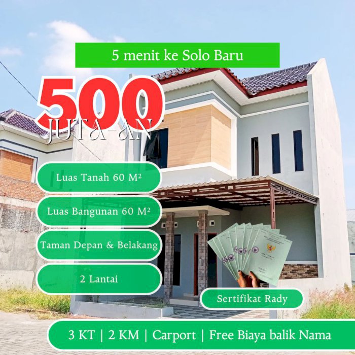 Rumah 2 Lantai dekat Gentan