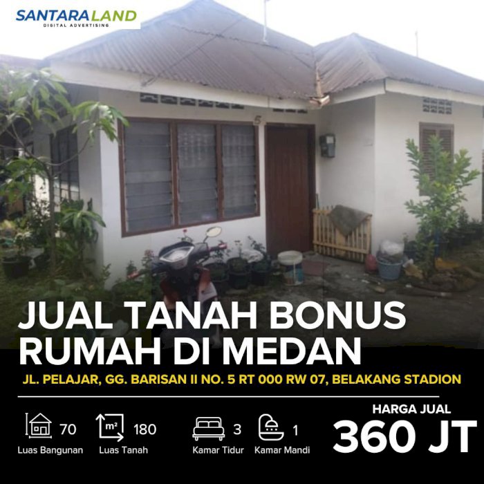 Jual Tanah Bonus Rumah di Medan Barat