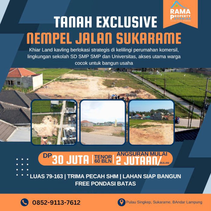 DIJUAL TANAH KAVLING MURAH PINGGIR JALAN DI SUKARAME BANDAR LAMPUNG