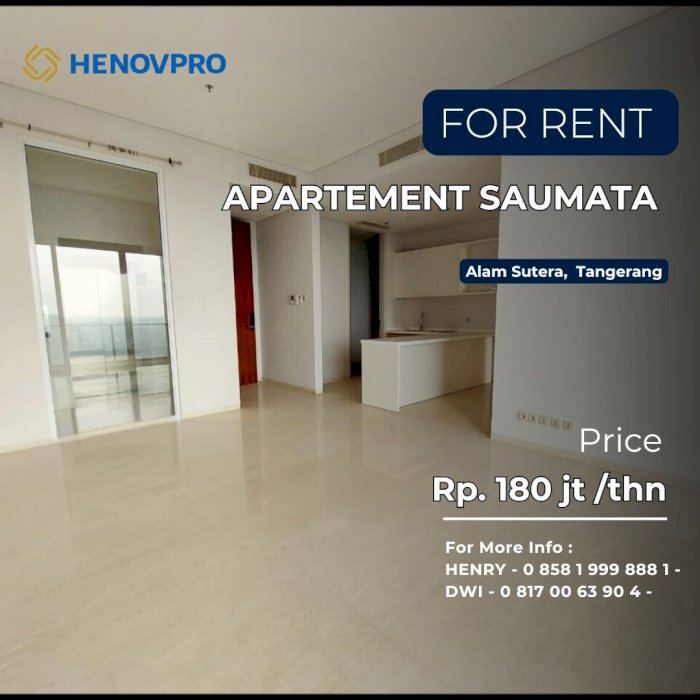 Disewa Apartemen Saumata Unit 2+1BR High Floor Best City View