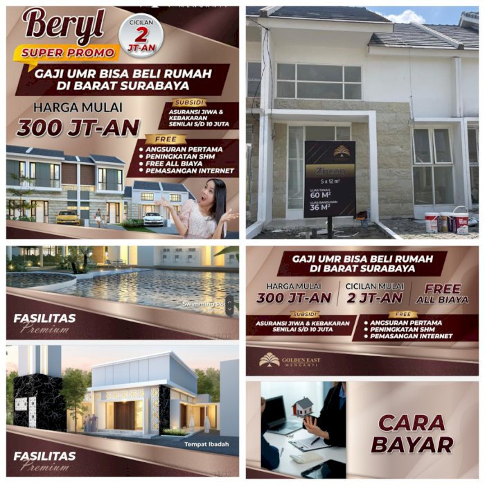 Rumah FREE DP 1 Lantai 2 KT di Golden East Menganti