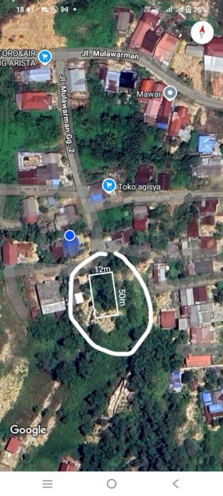 Ukuran tanah 12m x 50m =3 kavling