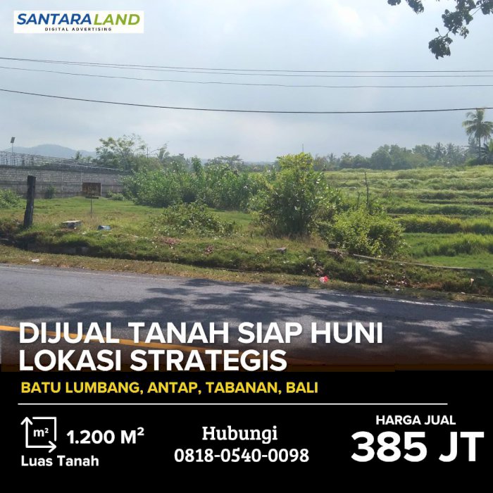 Dijual Tanah 12 Are Strategis di Pinggir Jalan Utama
