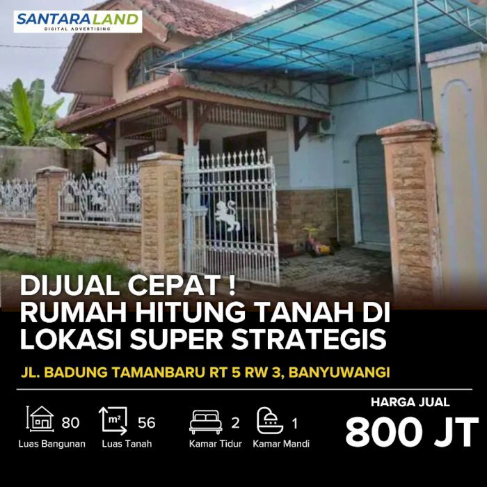 Dijual Cepat! Rumah Hitung Tanah di Lokasi Super Strategis Banyuwangi