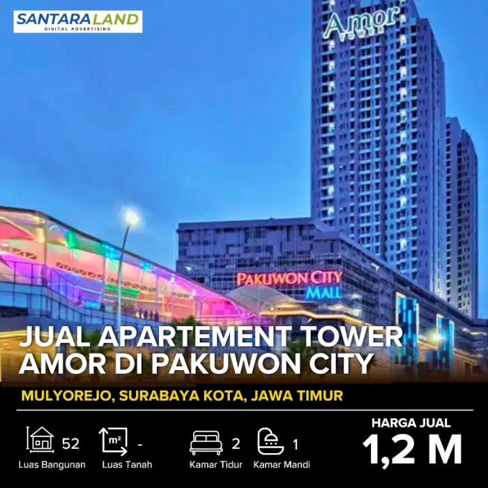 JUAL APARTEMENT TOWER AMOR DI PAKUWON CITY SURABAYA TIMUR.