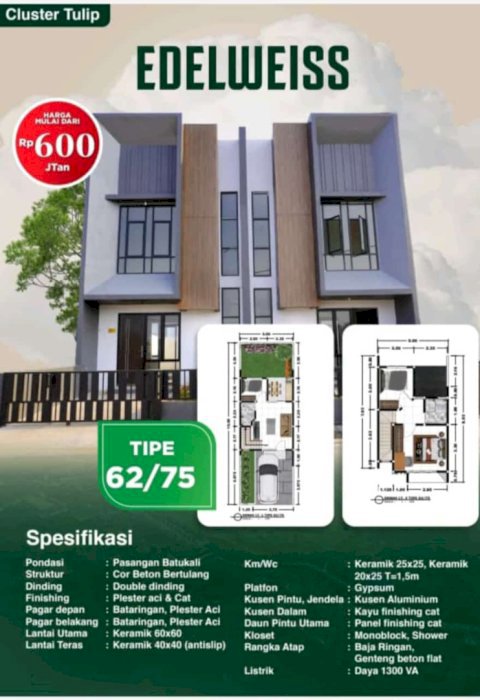 Rumah 2 lantai minimalis modern Bogor view alam pegunungan