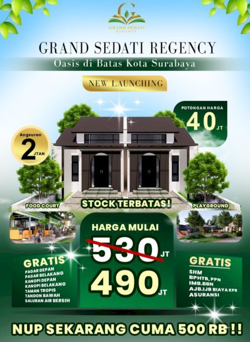 Start 400jutaan, 500rb bs AKAD RUMAH di Grand Sedati Regency