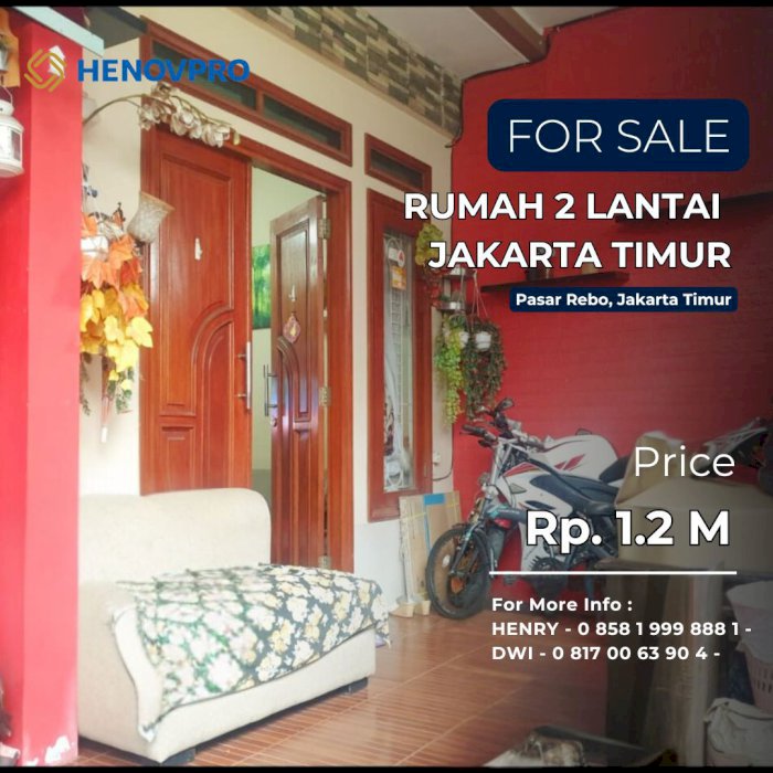 RUMAH 2 LANTAI Dijual Cepat, butuh uang PASAR REBO JAKARTA TIMUR