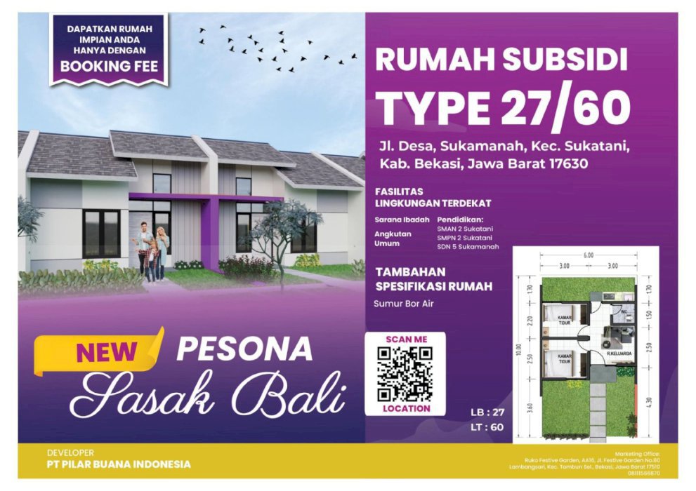 Jual rumah subsidi sukamanah, cikarang