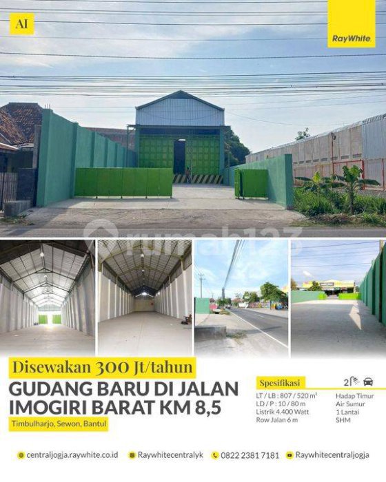 Disewakan Gudang Luas 807m2 Lokasi Strategis di Jl Imogiri Barat Sewon