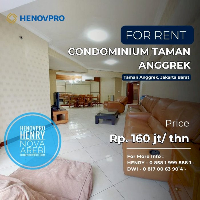 Apartemen Taman Anggrek Unit 3+1BR Full Furnish BEST City View